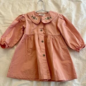 Mini Boden Rose-Pink Embroidered Collar Dress
